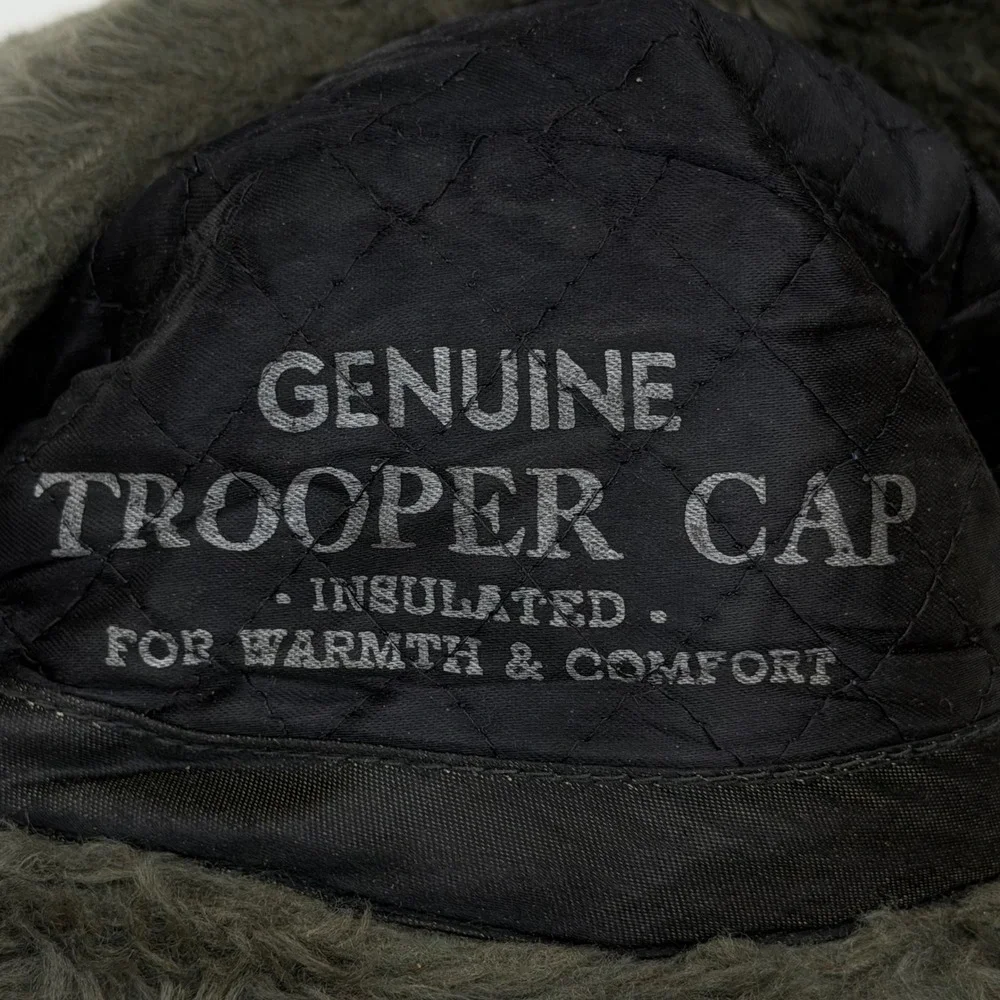 Vintage Genuine Trooper‎ Cap Mens 7 1/4 Olive Green Faux Leather Trapper Hat Hat